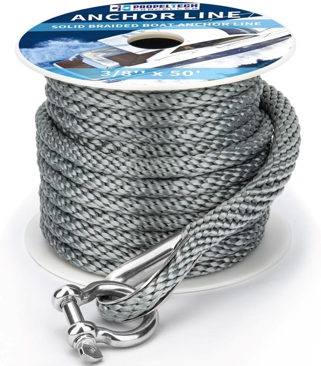Durable 3/8 inch marine-grade anchor rope by PropelTech for secure boating