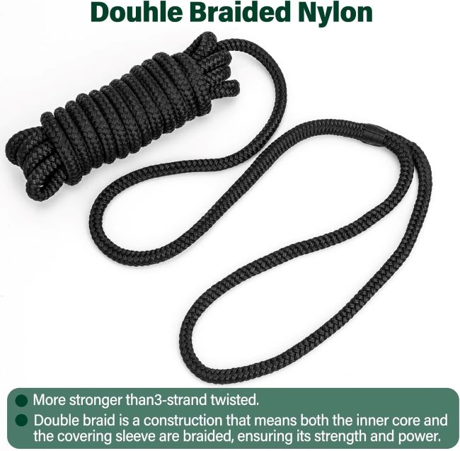 Premium double braided nylon boat dock lines by PropelTech, 3/8” x 15’, 4-pack with eyelet