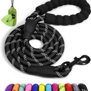 Taglory 6FT rope dog leash with padded handle and reflective threads for medium and large dogs