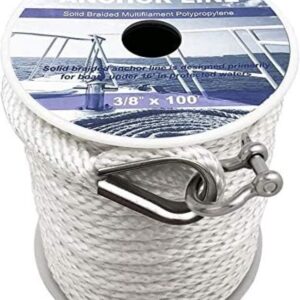 Durable white braided marine anchor rope featuring reinforced thimble