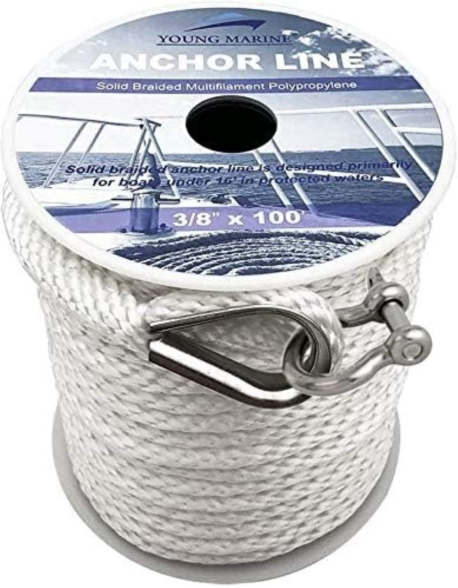 Durable white braided marine anchor rope featuring reinforced thimble