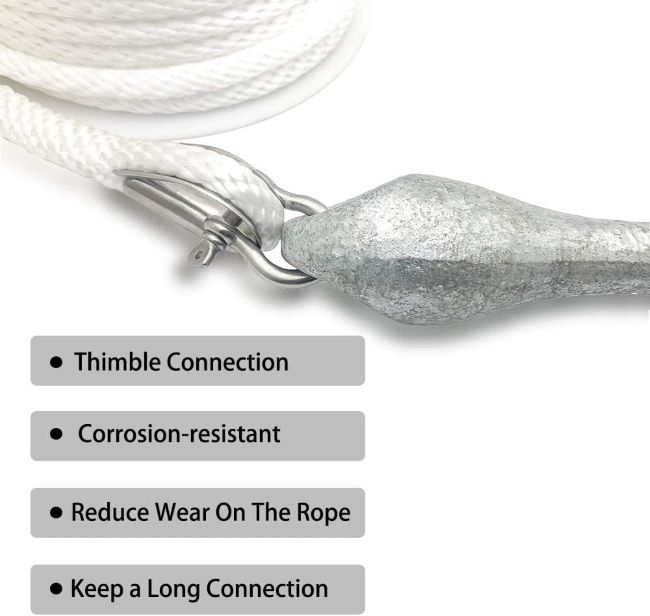 Strong 100 ft MFP anchor line for boats with secure stainless thimble end