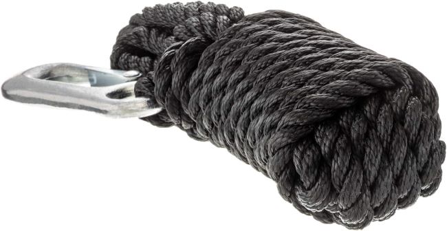 Heavy-duty 3/8 x 20 ft Attwood 11739-2 polypropylene winch rope for towing applications.