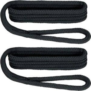 Black double braid nylon fender lines, 3/8" x 6', shown in a 2-pack by Extreme Max