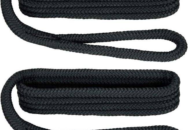 Black double braid nylon fender lines, 3/8" x 6', shown in a 2-pack by Extreme Max