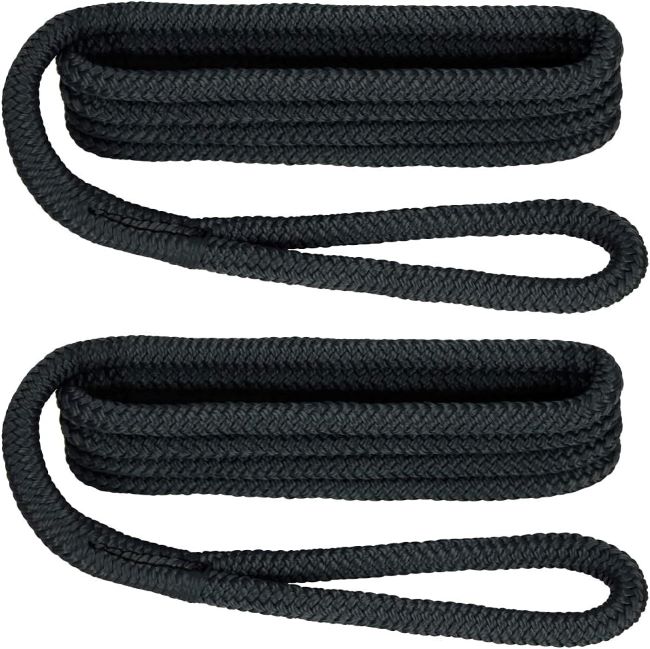 Black double braid nylon fender lines, 3/8" x 6', shown in a 2-pack by Extreme Max
