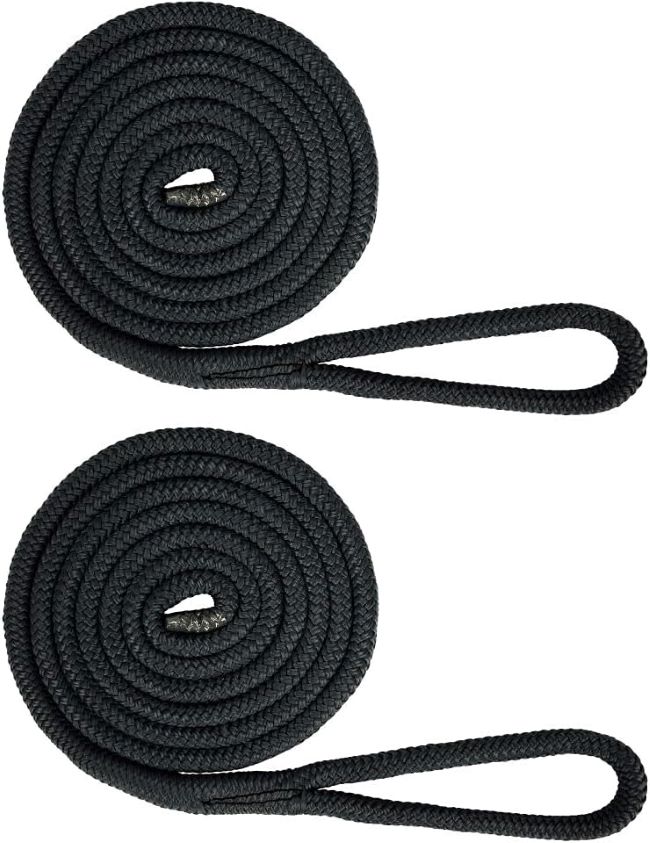 Extreme Max premium nylon fender lines in black, coiled and displayed as a 2-pack