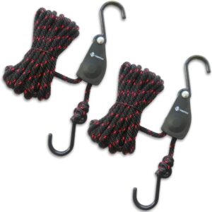 LE KAPMOZ kayak tie-down straps with bow and stern ratchet pulley system for secure transport.