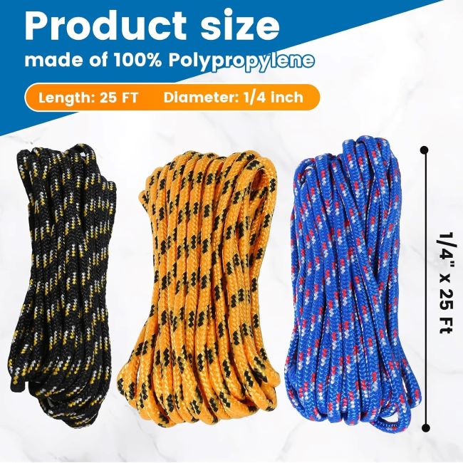 Heavy-duty 1/4 inch x 25 ft MaxxHaul diamond braided rope, multicolor, built to withstand sun and weather.
