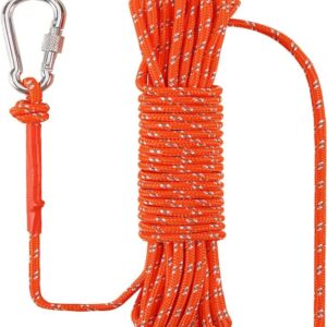 NorthPada 6mm x 32ft reflective marine rope coiled on dock, ideal for boating and fishing.