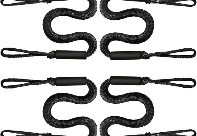 XUANNIAO 4-pack bungee dock lines in black for boats, jet skis, and kayaks.