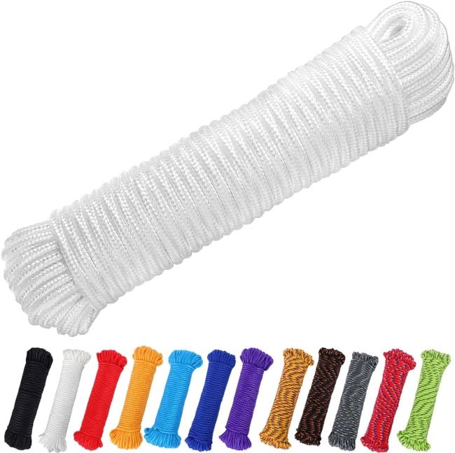PERKHOMY 90 ft white polyester rope for camping, swings, and clotheslines