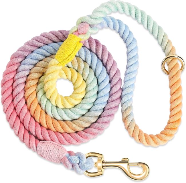 NUGUTIC 5FT Braided Cotton Rope Dog Leash – Handmade with Heavy-Duty Metal Clasp