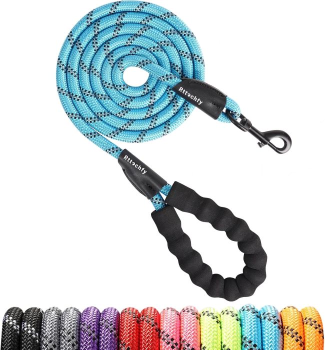 Rttochfy Reflective Rope Dog Leash – Heavy-Duty Leash with Padded Handle (5FT Blue)