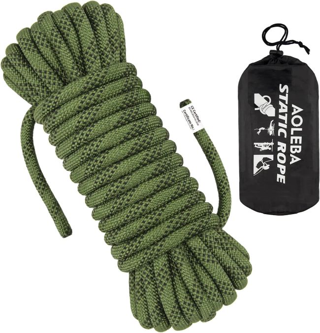 AOLEBA static climbing rope with strong nylon construction, suitable for climbing, rescue, and rappelling