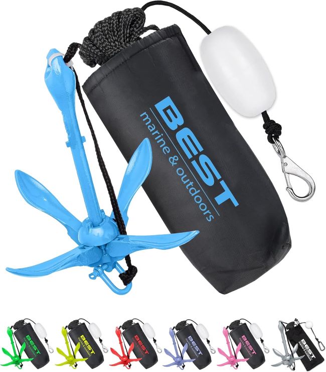 3.5 lb marine anchor system kit for kayaks, canoes, SUP boards, and jet skis for fishing and boating stability
