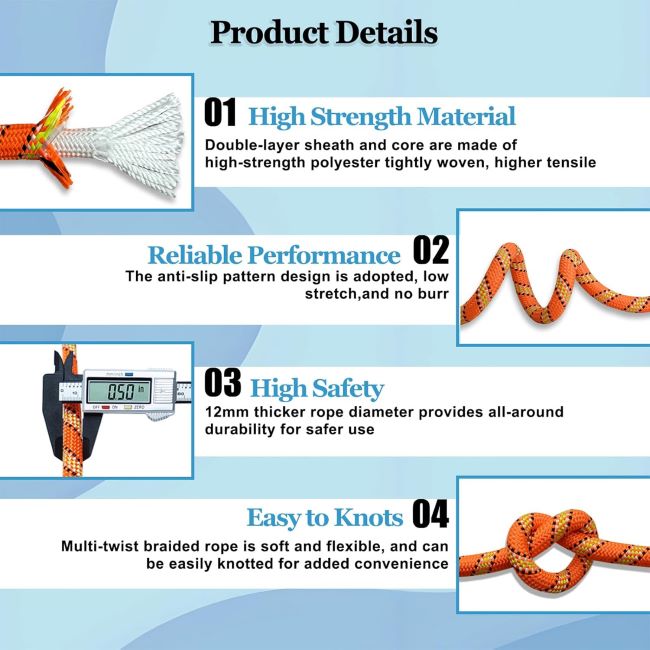 CRAYZA double braid arborist rigging rope 100 ft with high strength polyester design for tree work and heavy pulling