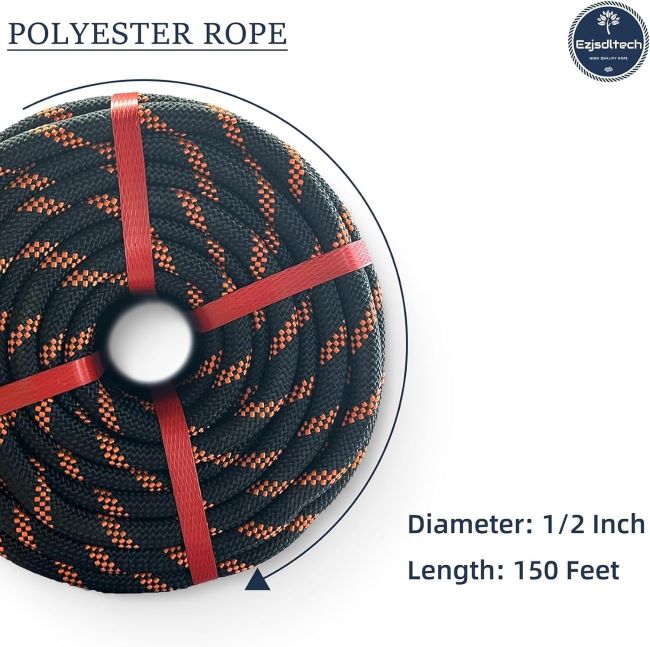 Ezjsdltech polyester arborist rope with braided core, designed for farm work, rigging, and outdoor use