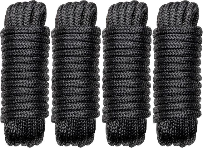 HOKINETY 4-pack dock lines 1/2 inch x 15 ft double braided nylon rope with pre-spliced loop for pontoon and boat docking