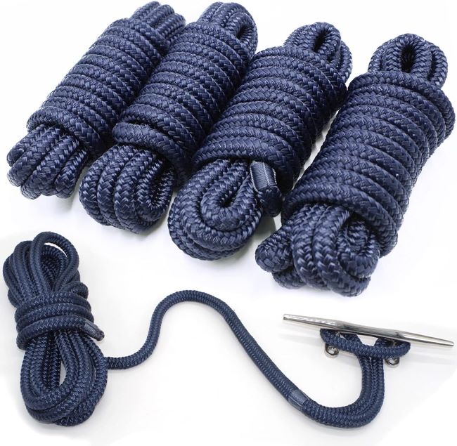 INNOCEDEAR 4-pack dock lines 1/2 inch x 15 ft double braided nylon marine rope with eyelet loops for boat mooring