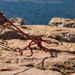 Jumpers with tied ropes is slaughtered in stone