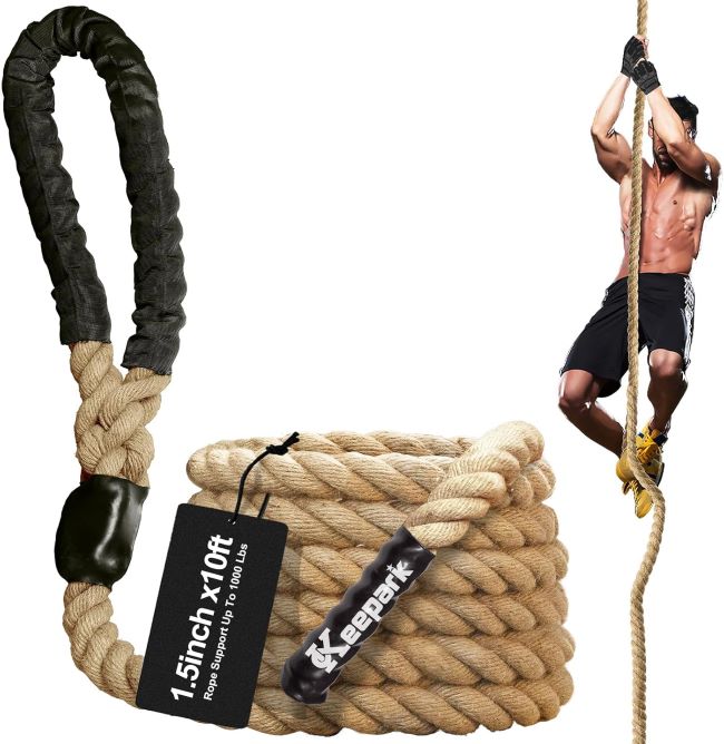 Keepark thick gym climbing rope designed for strength training, fitness workouts, and indoor or outdoor exercise routines