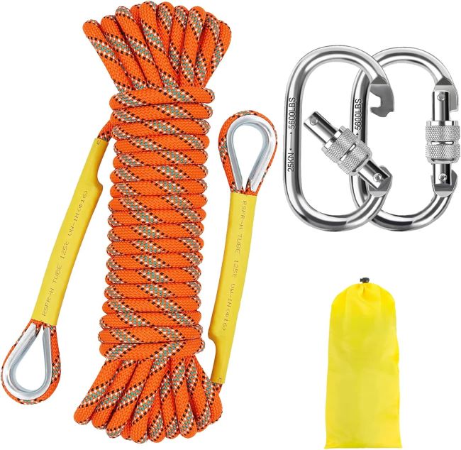 NTR 8mm static climbing rope with steel hooks, multi-length options, designed for rappelling, hiking, and outdoor safety use