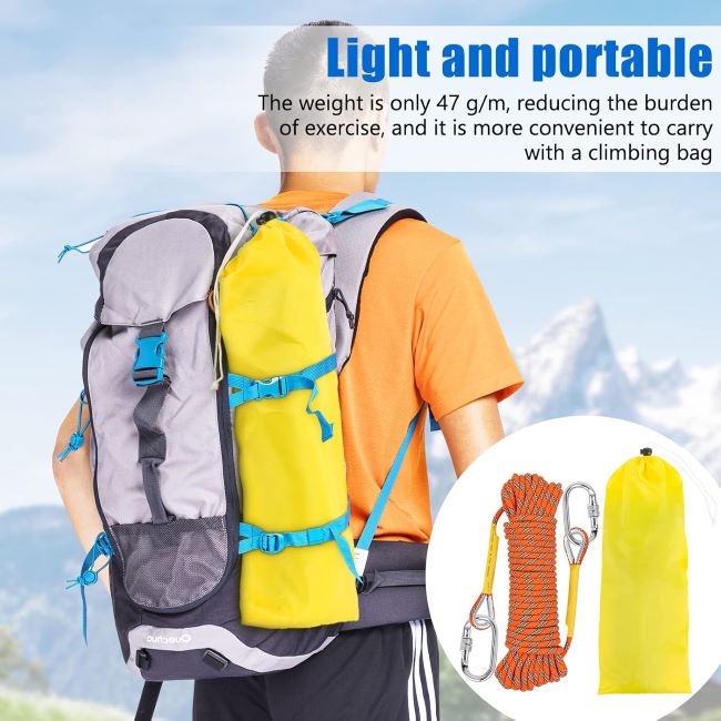 NTR static climbing rope with steel hooks available in multiple lengths for rappelling, hiking, and outdoor safety use