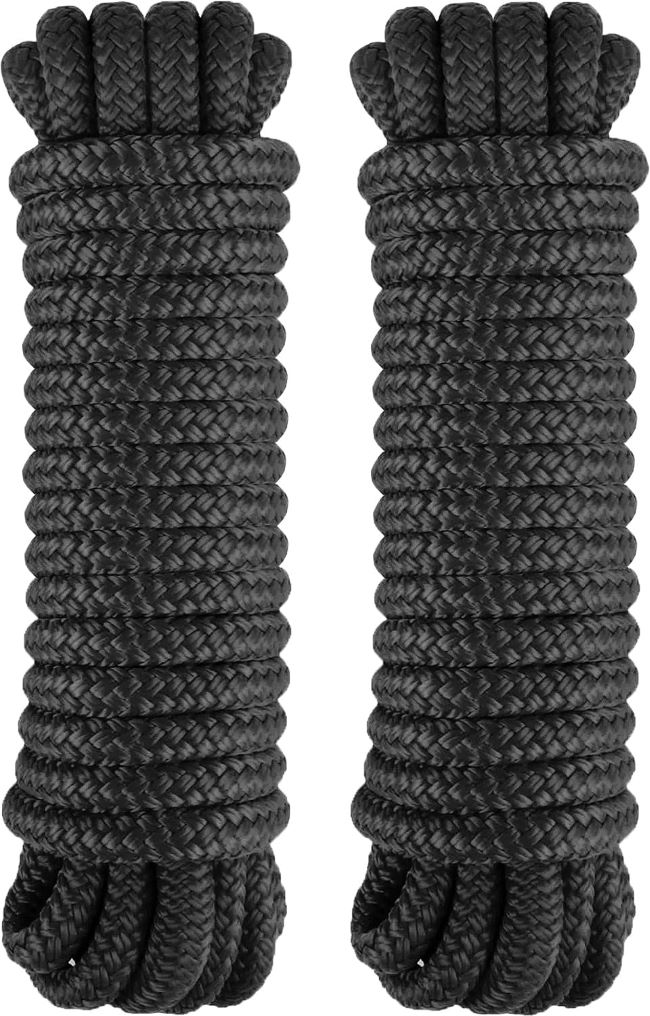 PACTHSD 2-pack 30 ft dock lines black marine grade nylon rope with loops for boat docking and mooring strength