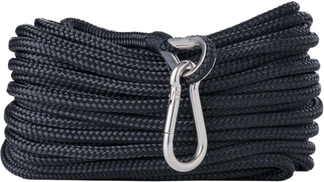 RainierSupplyCo 50 ft boat anchor rope with double braided nylon and stainless steel thimble for marine anchoring