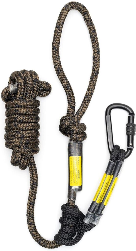 SENFU hunting safety lineman’s rope with Prusik knot and carabiner for secure tree stand climbing and fall protection