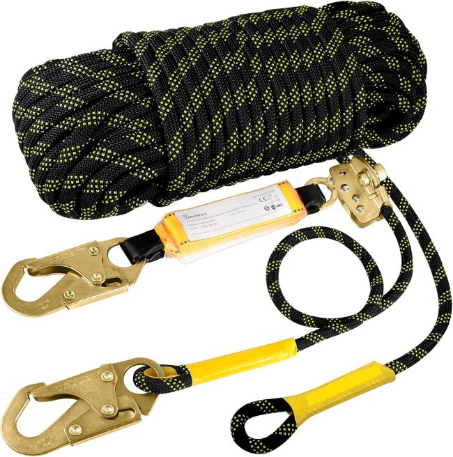 TRSMIMA safety lanyard rope kit with shock absorber and snap hooks for roofing, tree climbing, and fall protection use