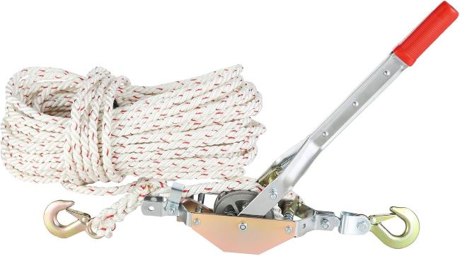 VEVOR rope puller with heavy-duty ratchet system, ideal for lifting, pulling, and securing heavy loads