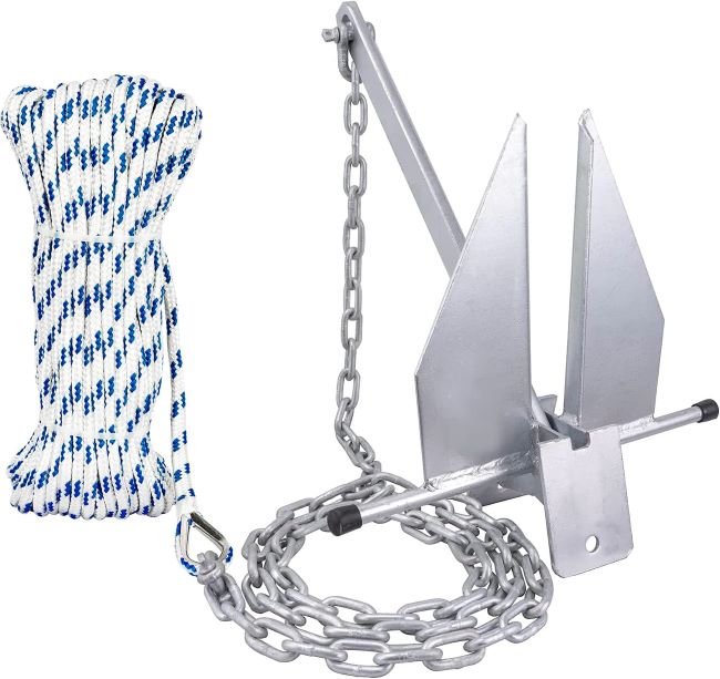 Young Marine fluke style anchor kit with galvanized anchor, chain, rope, and shackles in multiple weight options