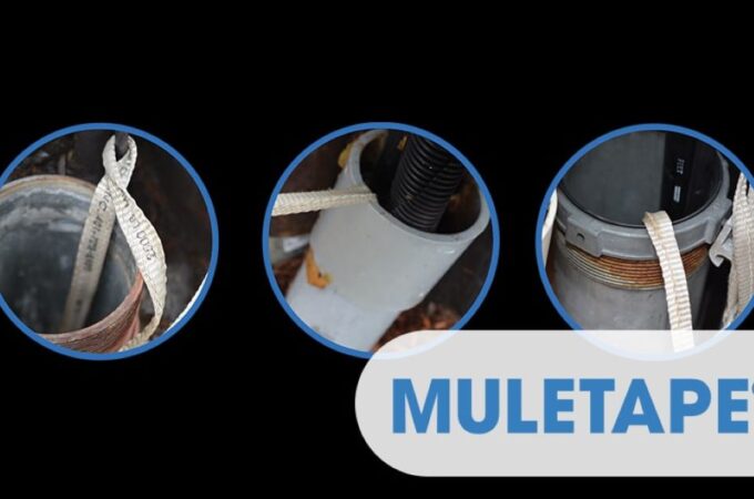 Construction site showing cable installation using strong mule tape rope.