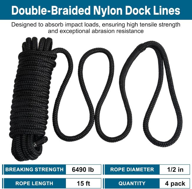 PropelTech marine-grade double braided nylon boat dock lines with pre-spliced eyelets for secure boat and pontoon docking