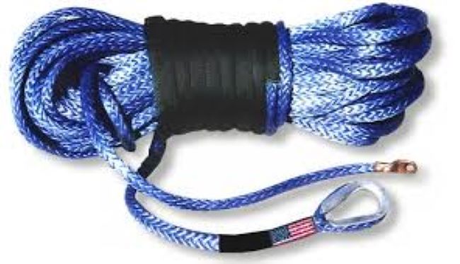 Heavy-duty synthetic AmSteel rope used for winching and lifting industrial loads