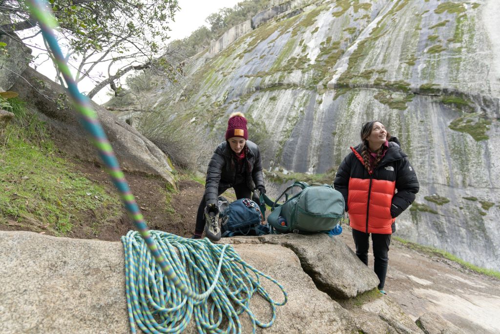 Outdoor climbing ropes properly stored and organized after a climbing trip