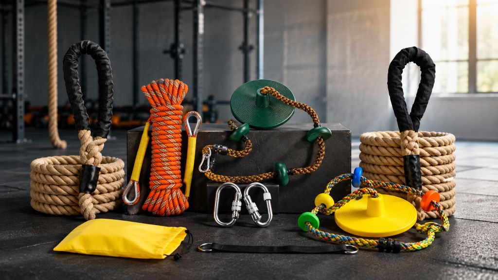 Gymnastics rope for climbing installed in a Colorado home gym