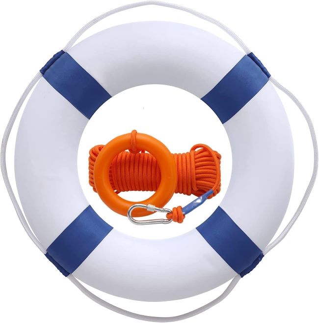 CtopoGo 20-inch pool safety life preserver ring with 98.4-foot floating rescue rope
