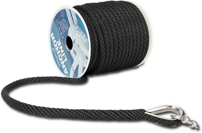 PropelTech 3/8-inch x 100-foot braided MFP boat anchor rope with stainless steel thimble and shackle