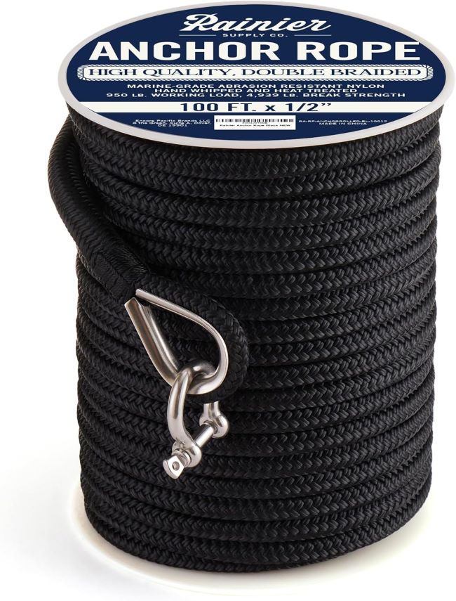 RainierSupplyCo double braided nylon boat anchor rope with 316 stainless steel thimble