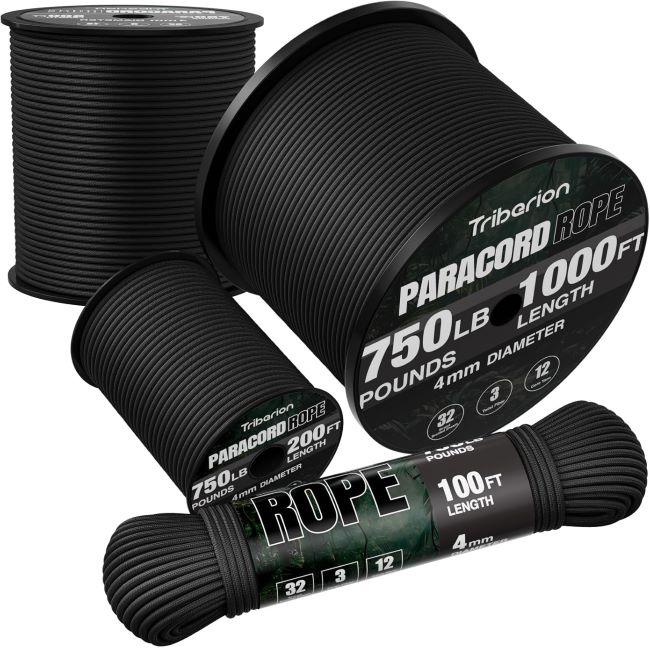 Triberion 750-pound paracord with 12-strand braided construction for survival, camping, and outdoor gear