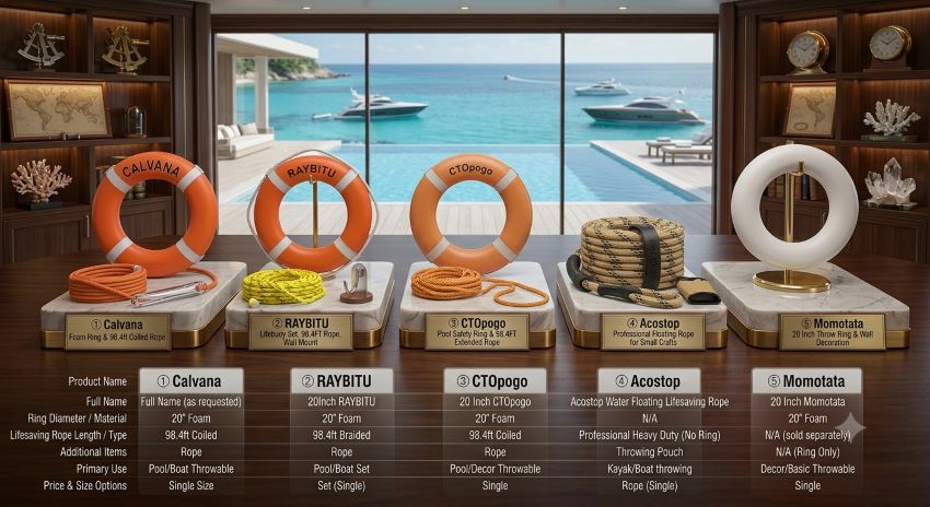 Floating rope attached to a life preserver ring for reliable pool and boat safety in Illinois