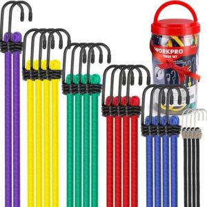 WORKPRO 22-piece bungee cord assortment with assorted lengths and hooks