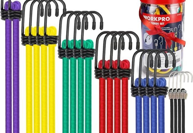 WORKPRO 22-piece bungee cord assortment with assorted lengths and hooks
