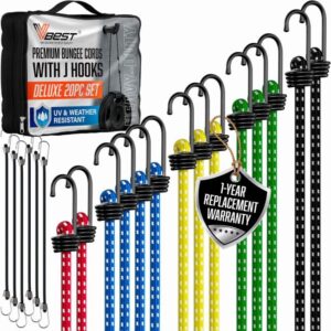 vbest 20-piece bungee cord set with hooks for securing cargo and outdoor gear
