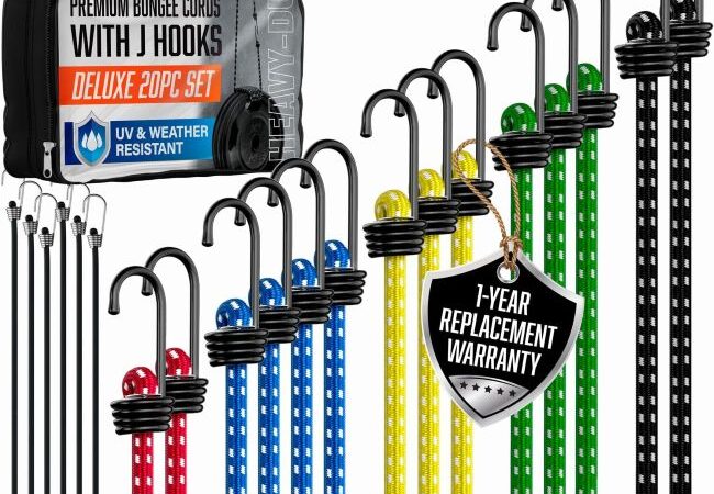 vbest 20-piece bungee cord set with hooks for securing cargo and outdoor gear