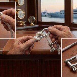 Boater tying an anchor bend around a boat anchor shackle