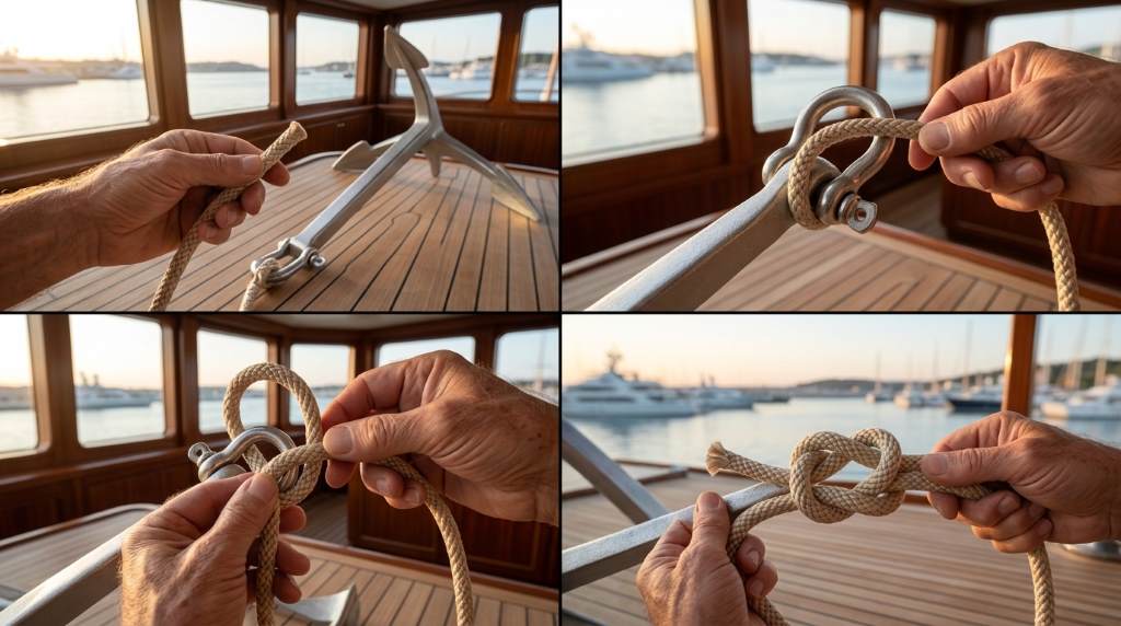Proper anchor rope and chain setup on a recreational boat